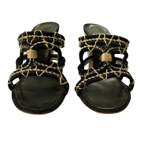 VICINI Tapeet, Strappy Mule Slide Heeled Sandal, Black, Tan, Brown - Picture 3 of 10